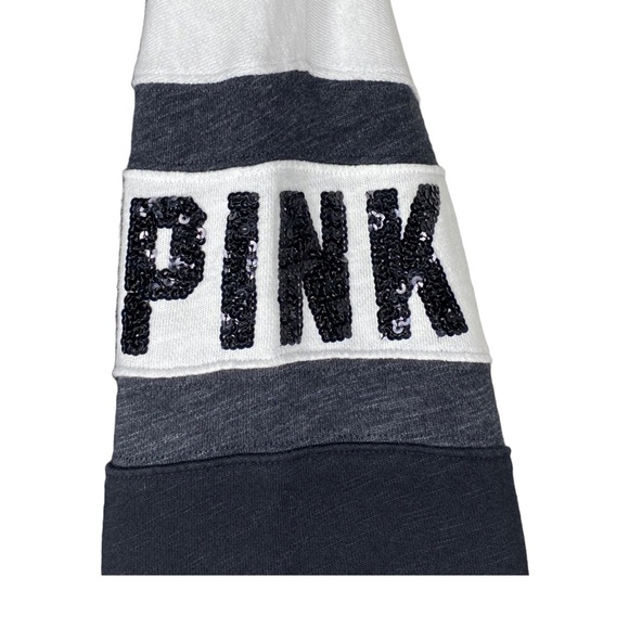 Victorias Secret PINK Bling Sequin Pure Black Triumph White Lace Up Varsity Crew - Picture 10 of 14